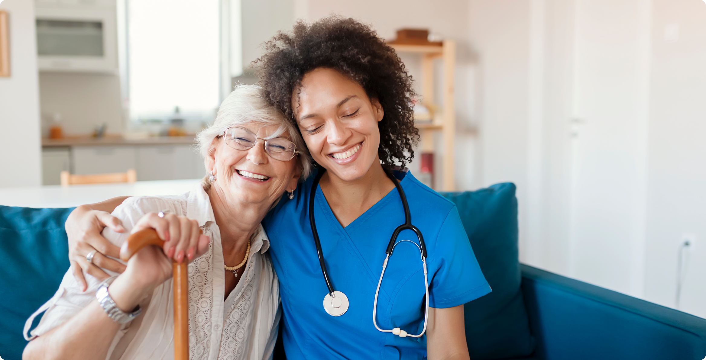 Happy healthcare worker with older patient